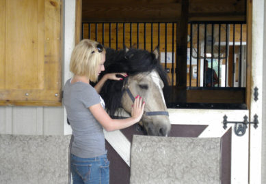 A teenaged Lexi shows affection to the Gypsy Vanners at the LexLin Ranch in Rockwood, TN.